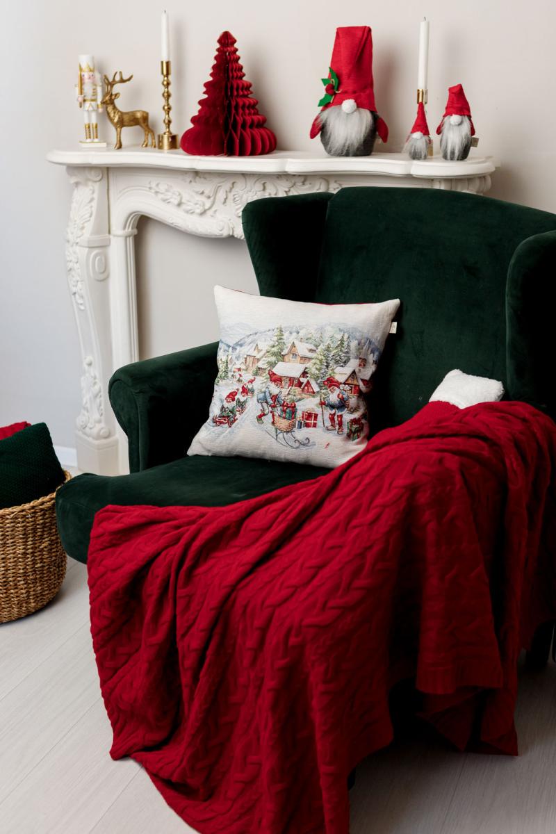 Наволочка гобеленова з велюром Снігова зима Салазки 45х45 см (037191) - фото 2