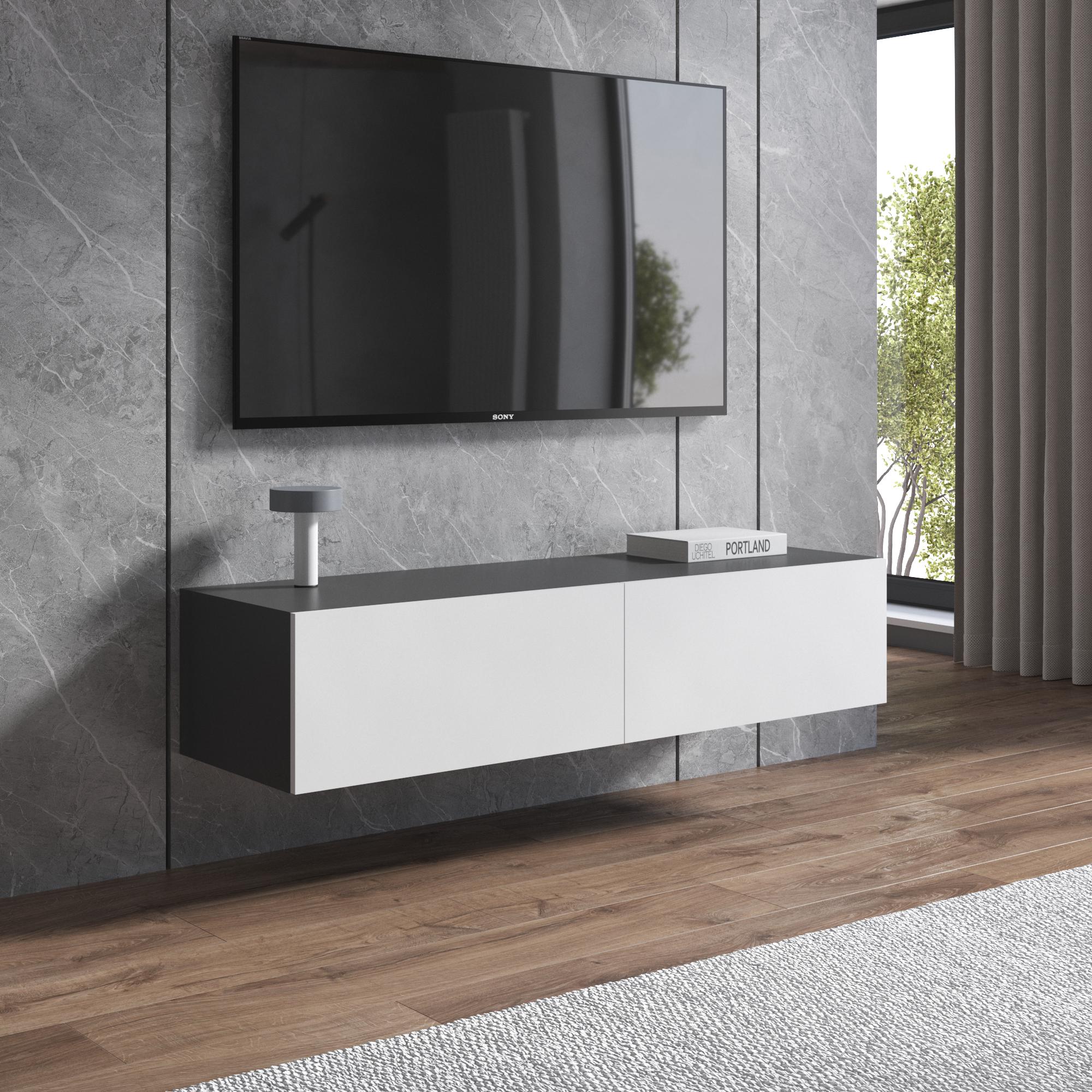 Тумба под телевизор навесная М-18 Антрацитовый/Белый