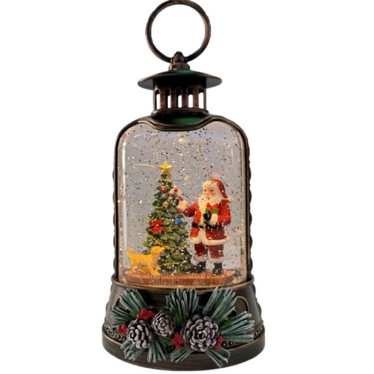 Ночник новогодний Xmas WDL-25011A Санта с елкой с эффектом снежного вихря от батареек Винтажный (2758067163)