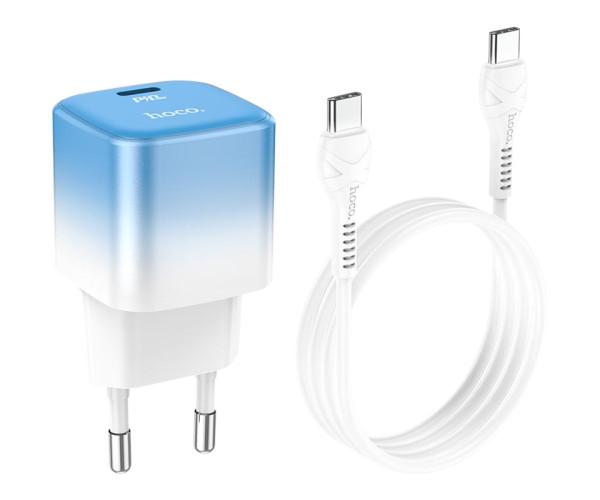 Пристрій зарядний мережевий Hoco C101A PD 20W/кабель Type-C to Type-C Ice Blue
