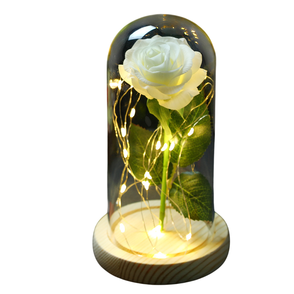 Роза вечная в колбе большая декоративная с LED подсветкой 21 см (1968/2)