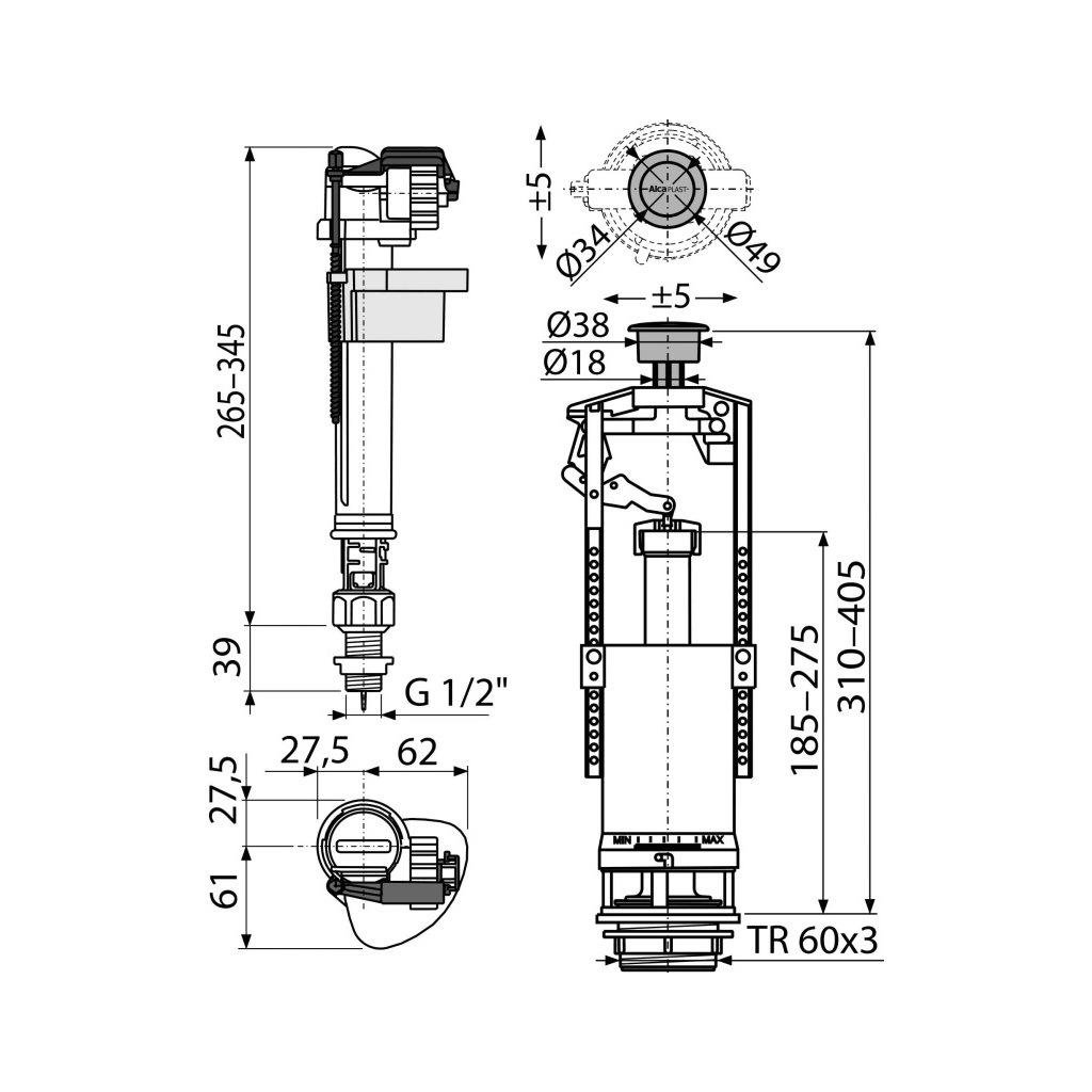 Комплект арматуры для бачка унитаза Alca Plast SA2000SK 1/2" CHROM 1/2" (93061) - фото 2