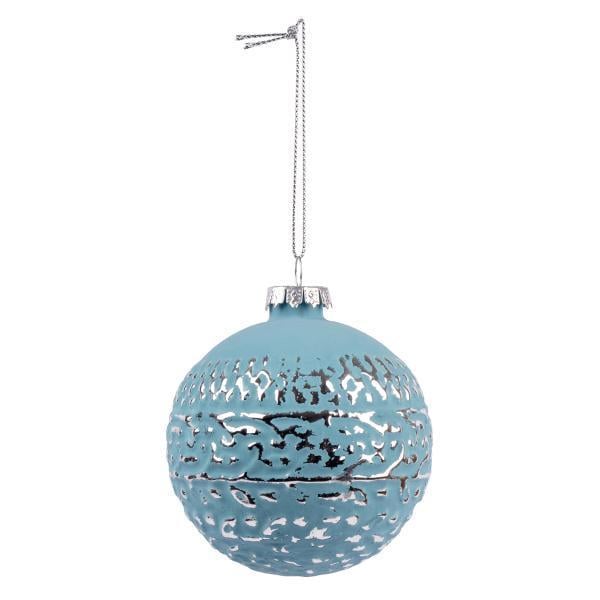 Шар новогодний Novogod’Ko стекло 8 см матовый орнамент Голубой (973850)