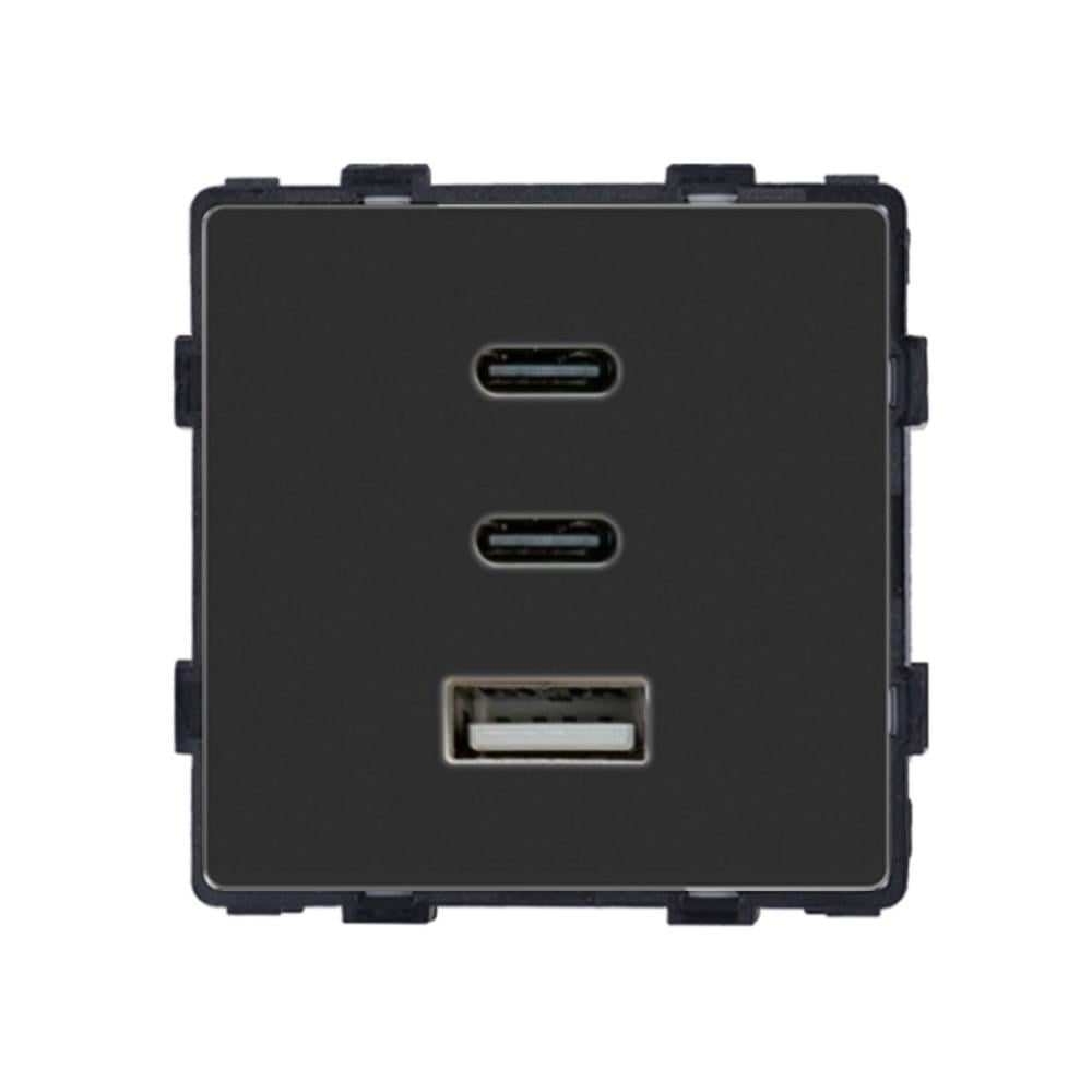 Розетка настенная ELIOS USB Type-C 65Вт дизайнерская быстрая зарядка стеклянная рамка Черный (86-65W-BK)