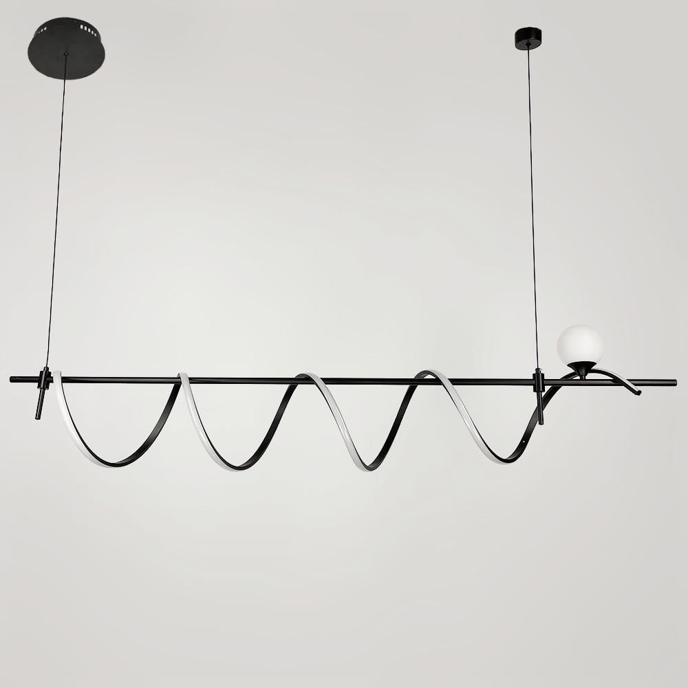 Люстра удлиненная LED со светодиодной волной и белым плафоном Черный (MJ189-1500 BK)