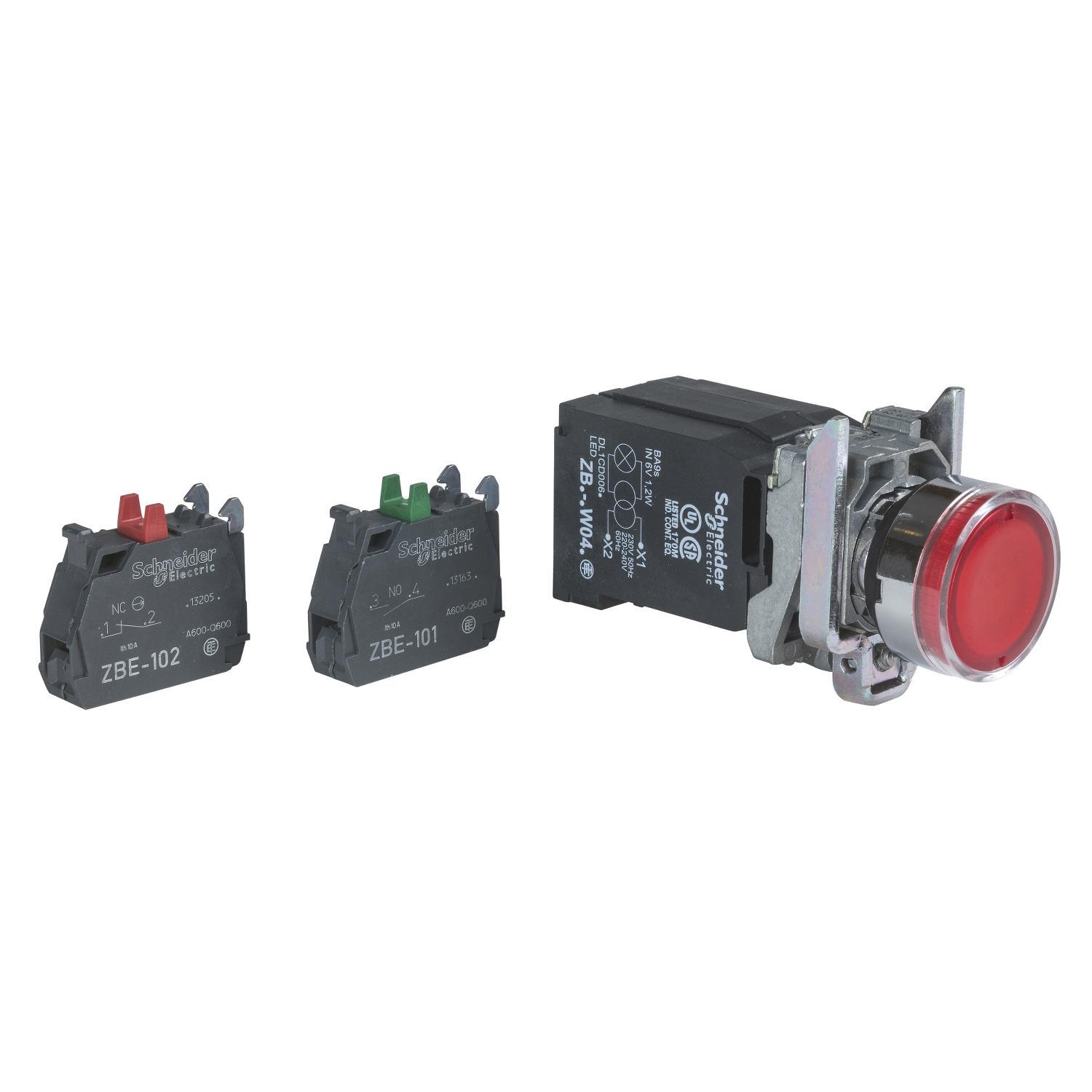 Кнопка управления Schneider Electric Harmony XB4 1NO+1NC 22 мм с подсветкой LED 110-120V самовозвратом Красный (XB4BW3435)