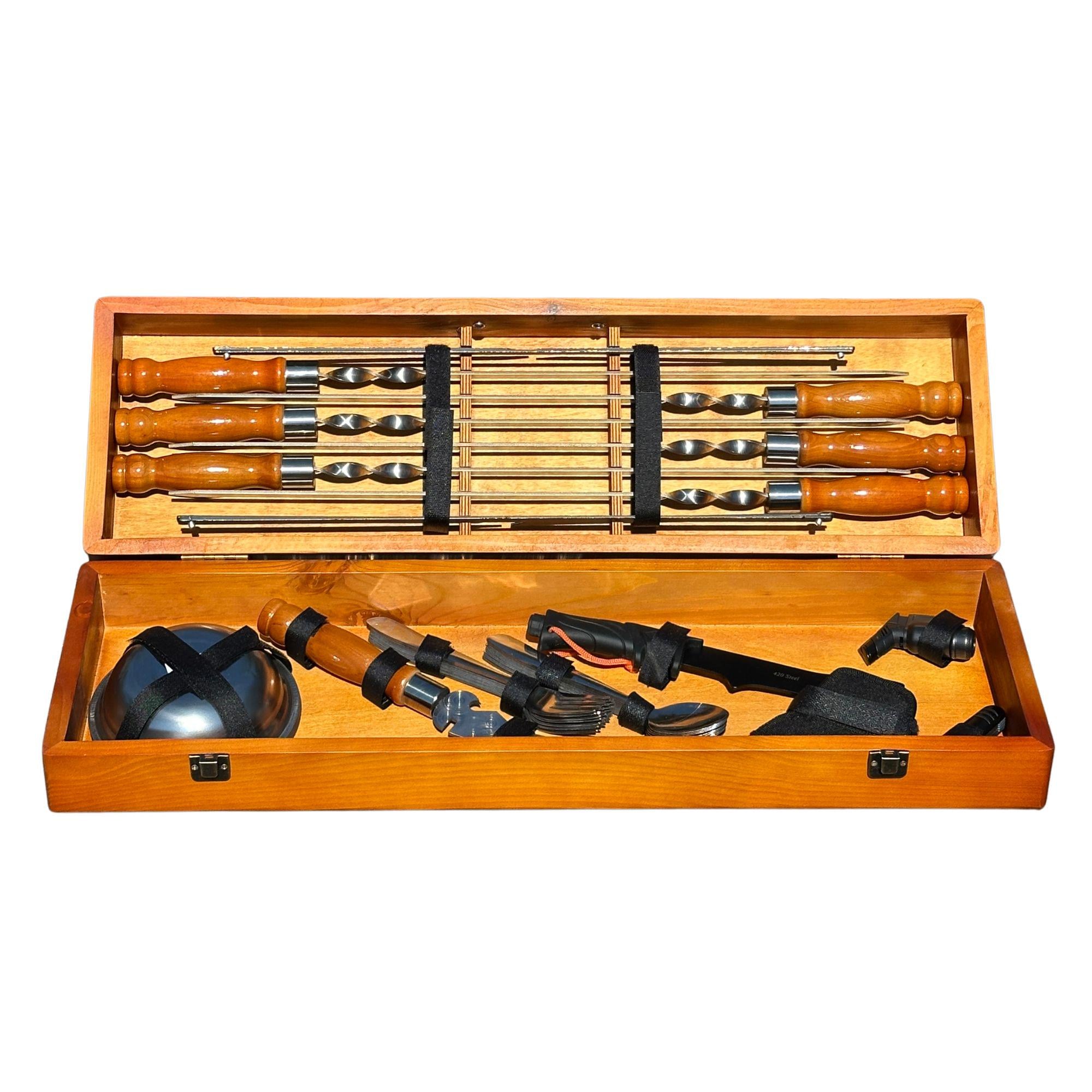 Подарочный набор шампуров Mzavod Гетман в деревянном кейсе 30 предметов Светлое дерево (147-17-1190710000809)