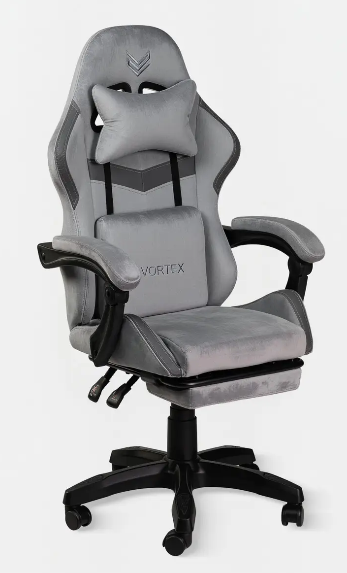 Крісло геймерське Virgo X27 Vortex з підставкою для ніг алькантара до 120 кг Світло-сірий (VI-X27LG)