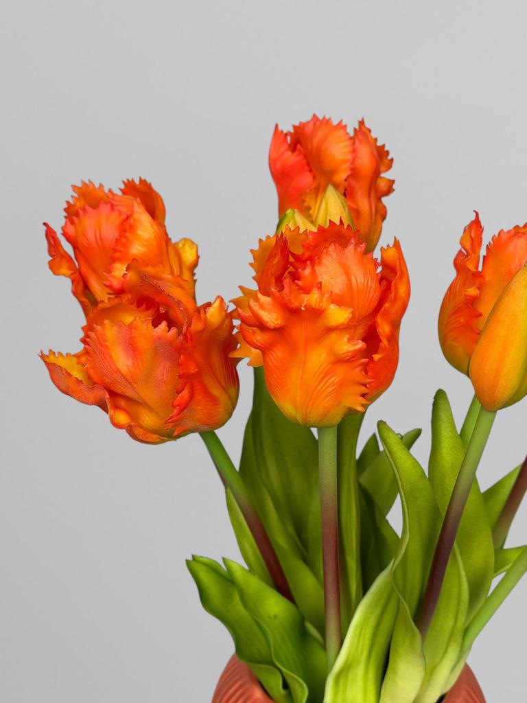 Букет искусственных латексных вьющихся тюльпанов 5 шт. 40 см Оранжевый (К07051) - фото 6