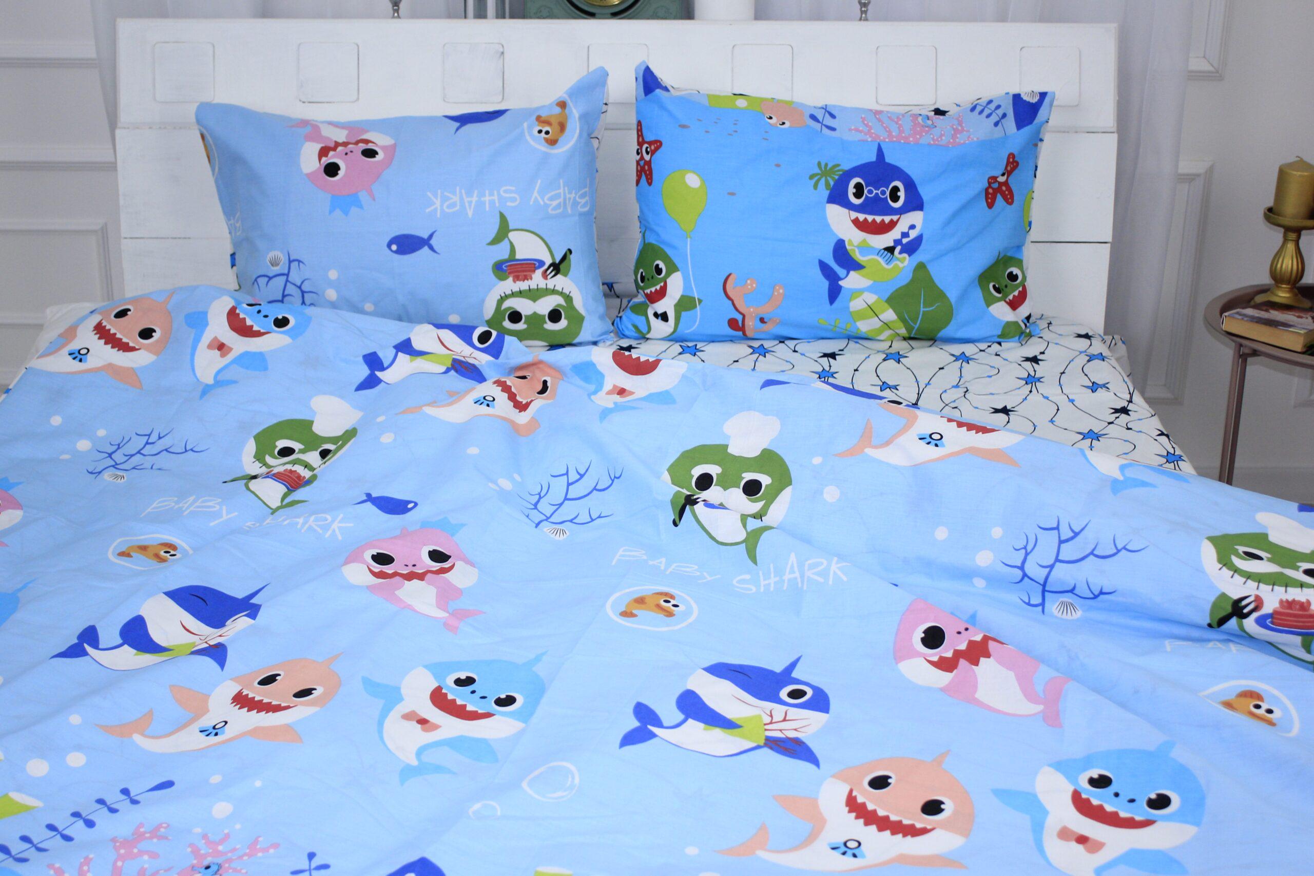 Комплект постельного белья MirSon 17-0521 Sharks blue полуторный евро с 2-я пододеяльниками 160x220 см (2200003656800)