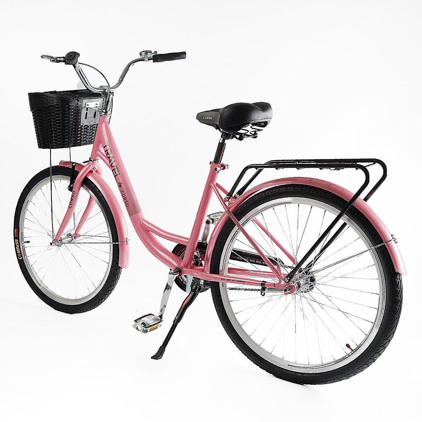Велосипед городской Corso Travel с корзиной и багажником рама 16,5/26" Розовый - фото 3 Велосипед городской Corso Travel с корзиной и багажником рама 16,5/26" Розовый - фото 3