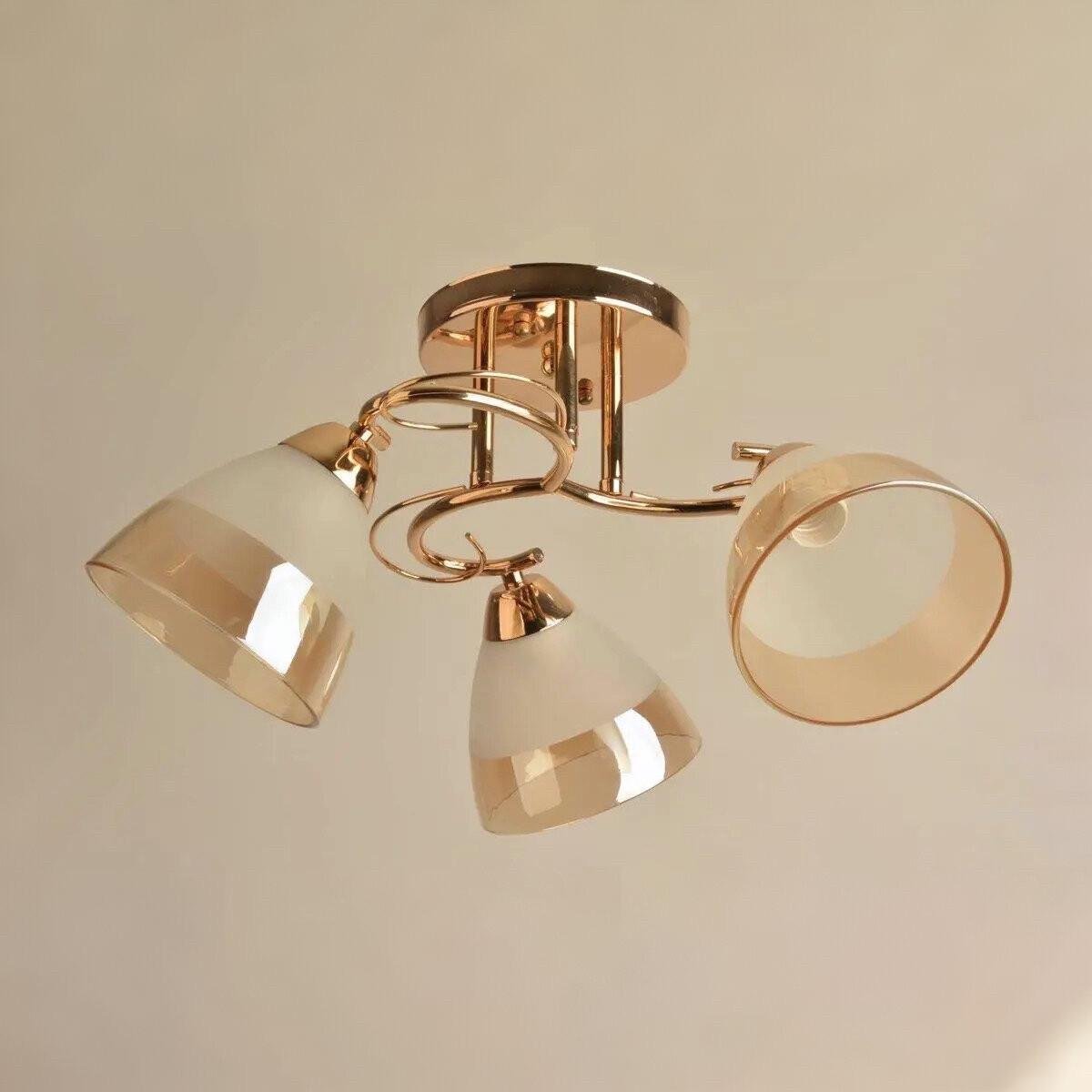 Люстра Sirius с тремя плафонами в форме конуса под лампу Е27 Золотой (Л 8112/3 FG)