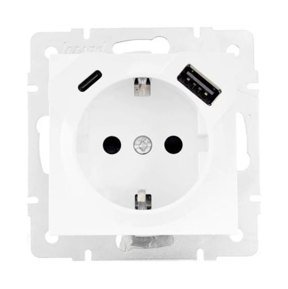 Розетка одинарная Lezard Vesna с заземлением USB/TC Белый (26435251)