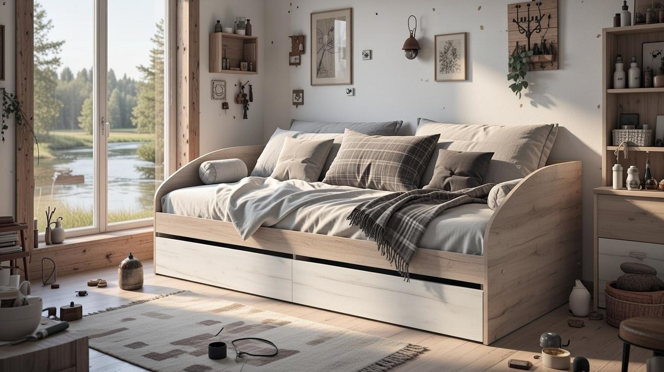 Кровать с ящиками Мастер Форм 800/2000 Брайт односпальная 835х2032х600 мм Дуб крафт серый/Дуб крафт белый