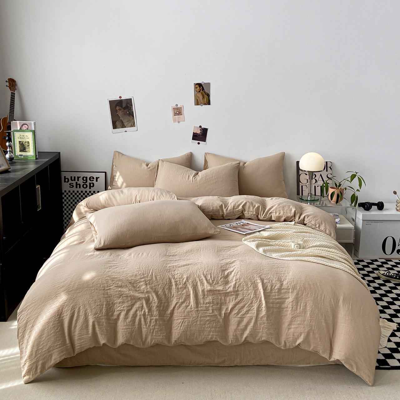 Комплект постельного белья Тень сатин двуспальный/наволочки 50х70/70х70 см Бежевый (6809) - фото 1