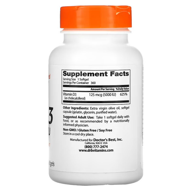 Витамин D3 Doctor's Best 125 мкг 5000 МЕ 360 капсул - фото 2 Витамин D3 Doctor's Best 125 мкг 5000 МЕ 360 капсул - фото 2