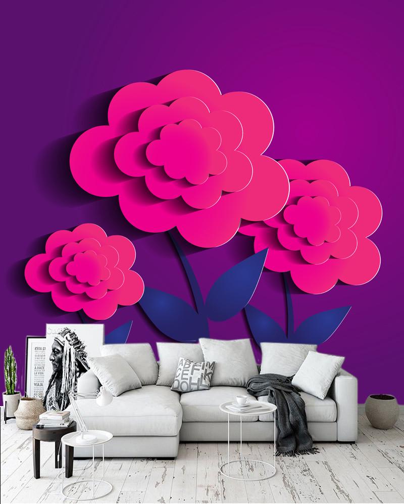 Фотообои 3D флизелиновые цветочные для спальни/зала/кухни Розовые цветы