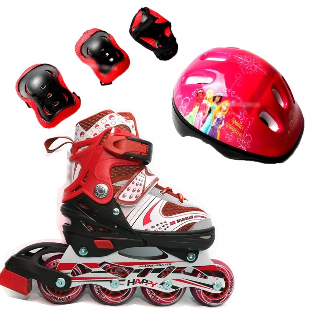 Ролики дитячі набір Happy Combo Disney захист/шолом 29-33 Best Princess (червоний) (2T3007E)