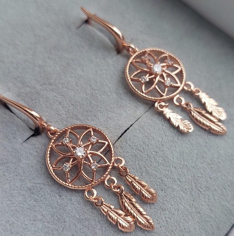 Серебряные серьги Ловец снов 925 пробы позолоченные (2829293609)