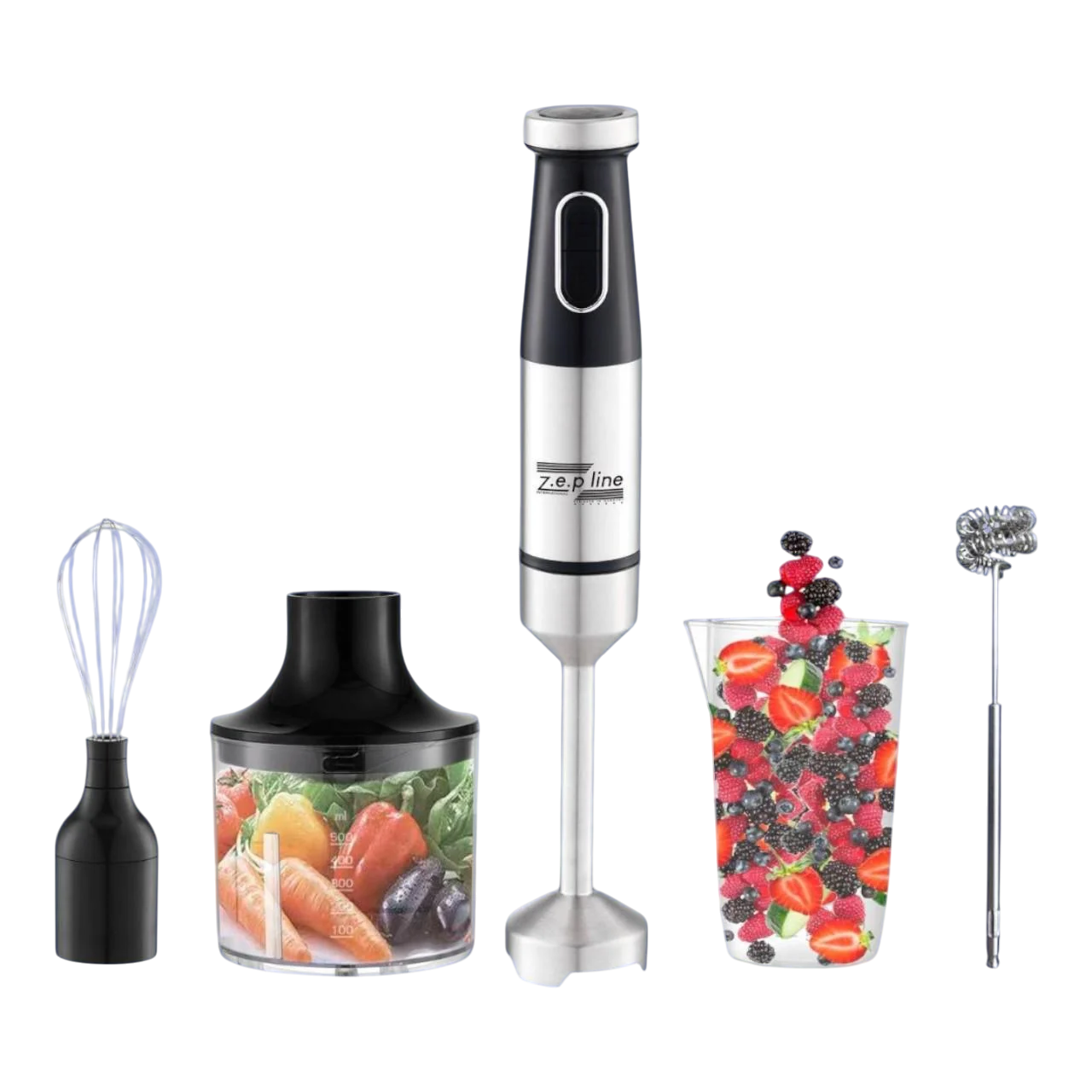 Блендер Zepline ZP-143 5в1 из нержавеющей стали на 15 режимов с 2 чашами и механическим управлением 1500 Вт 0,5 л (е80)