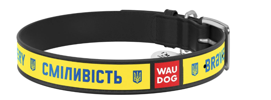 Ошейник кожа Waudog Design Смелость c QR паспортом XL 46-60 см х 35 мм Черный (3606-0231-01)
