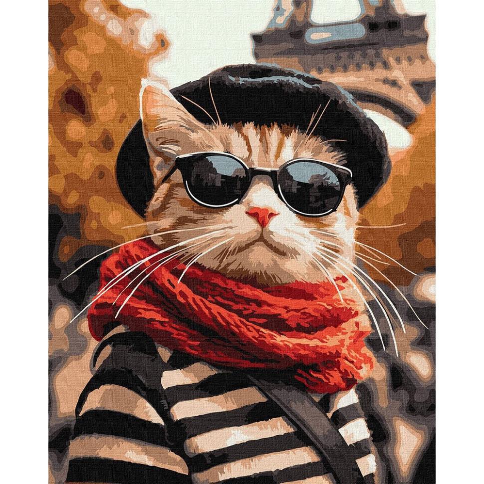 Картина по номерам Ideyka Пушистик в Париже 40x50 см (KHO6705)