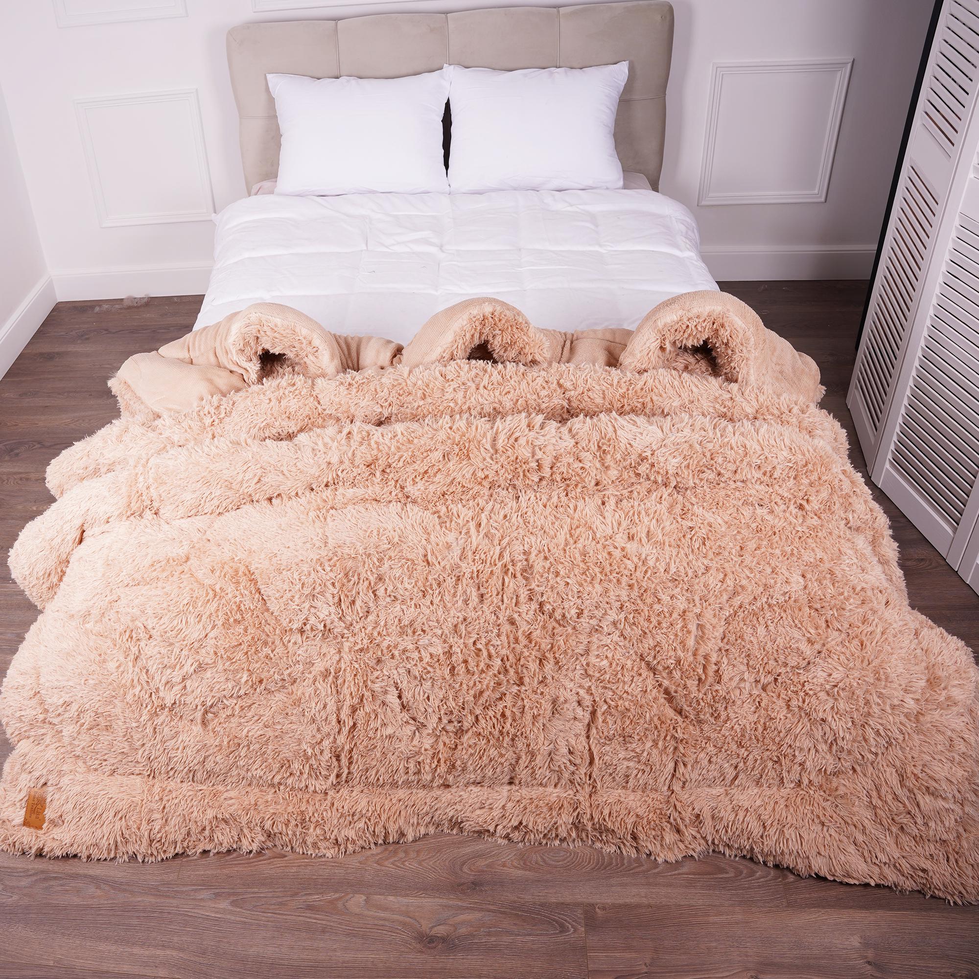 Одеяло-покрывало травка меховое евро Персиковый (9433)