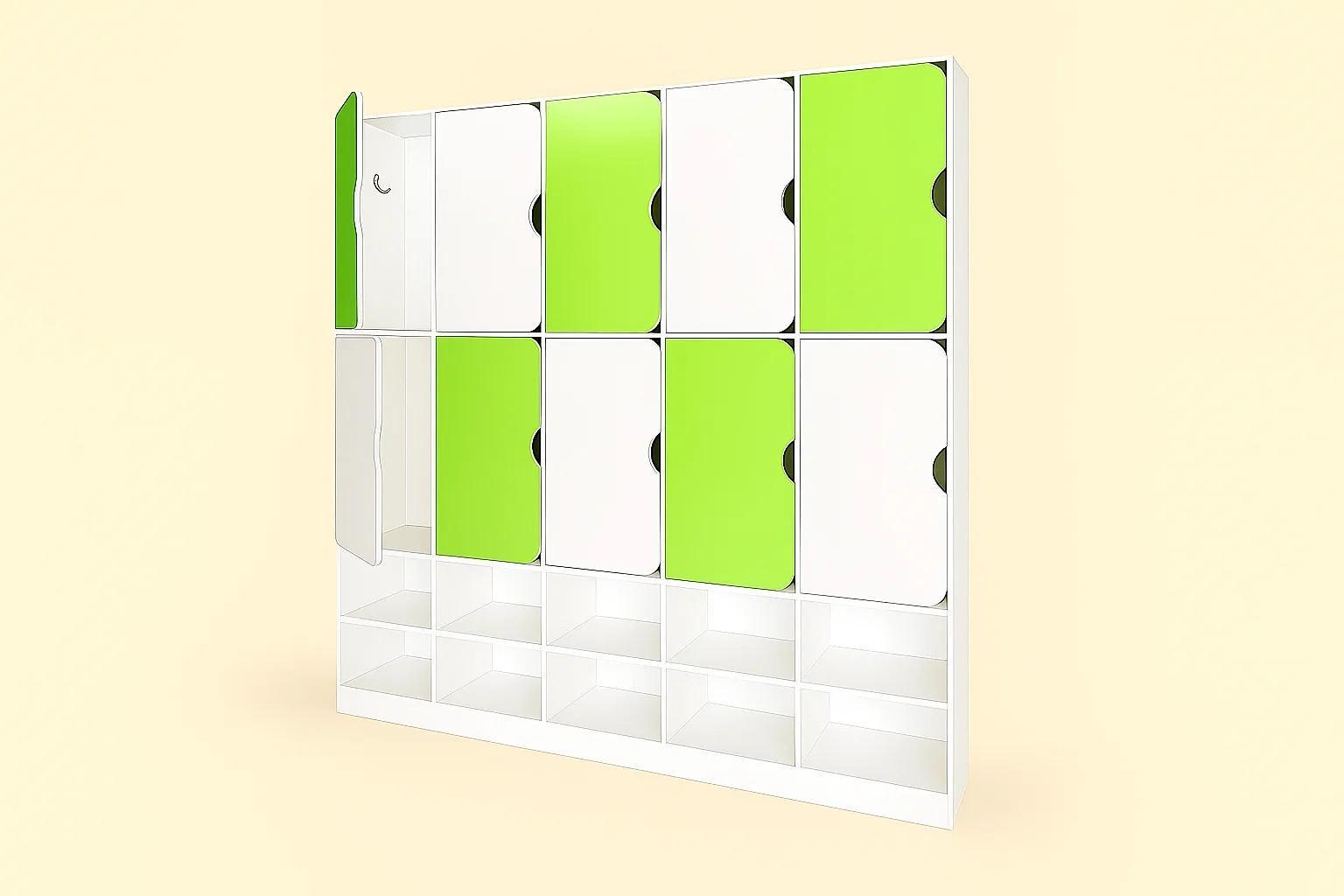 Шкаф для одежды DS-55 10-секционный с полкой для обуви Белый с зеленым