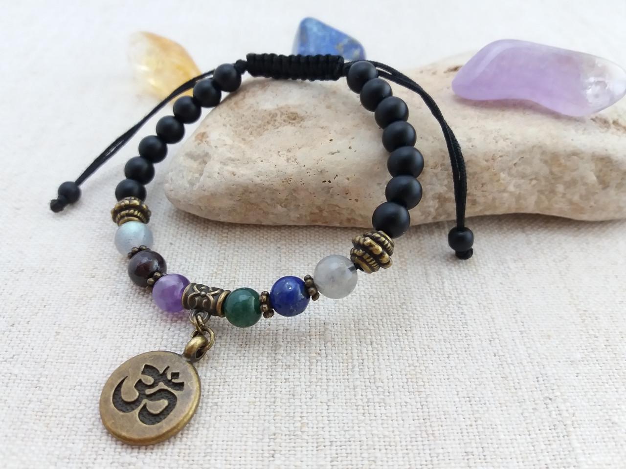 Браслет Моховой агат/Аметист/Гранат/Лазурит/Лабрадор с подвеской ОМ (1427246974)