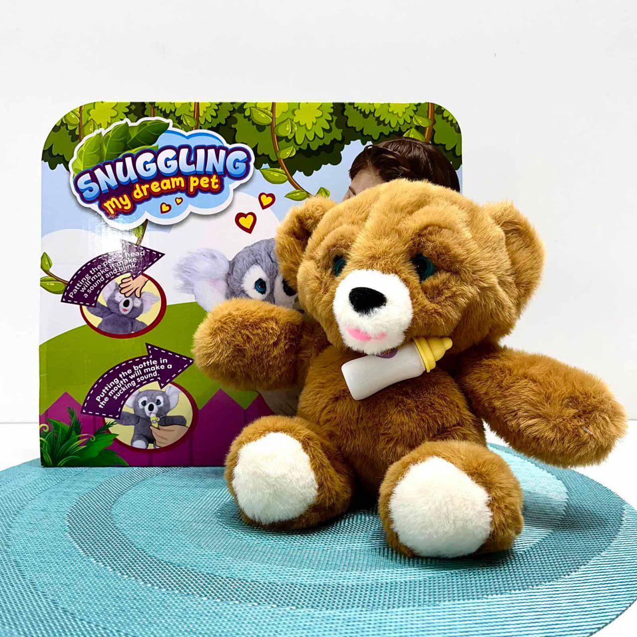 М'яка іграшка інтерактивна Ведмедик пляшечка/моргає/сенсорний та магнітний датчик/звук 24 см Коричневий (933-216 E) - фото 2