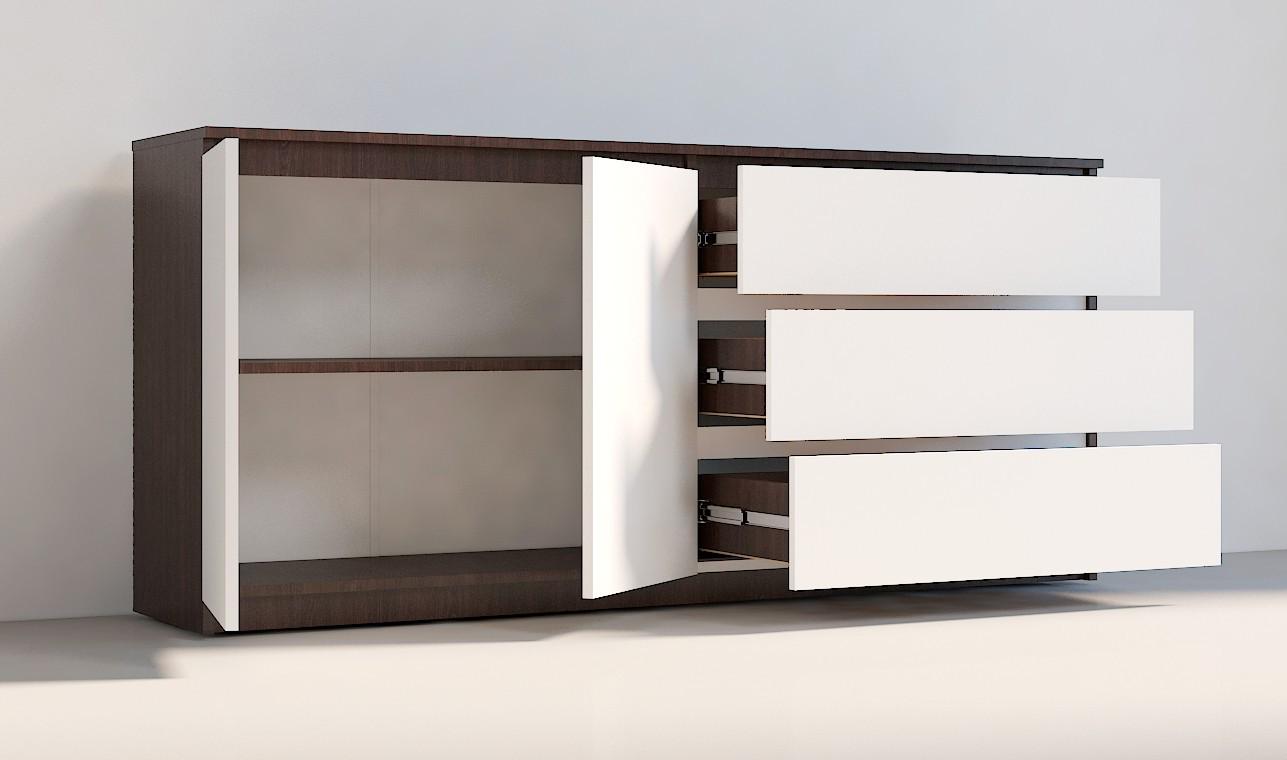 Комод ДСП Мастер Форм Брайт 1600/44 08313 158х37,6х73 мм Венге магия/Белый - фото 2 Комод ДСП Мастер Форм Брайт 1600/44 08313 158х37,6х73 мм Венге магия/Белый - фото 2