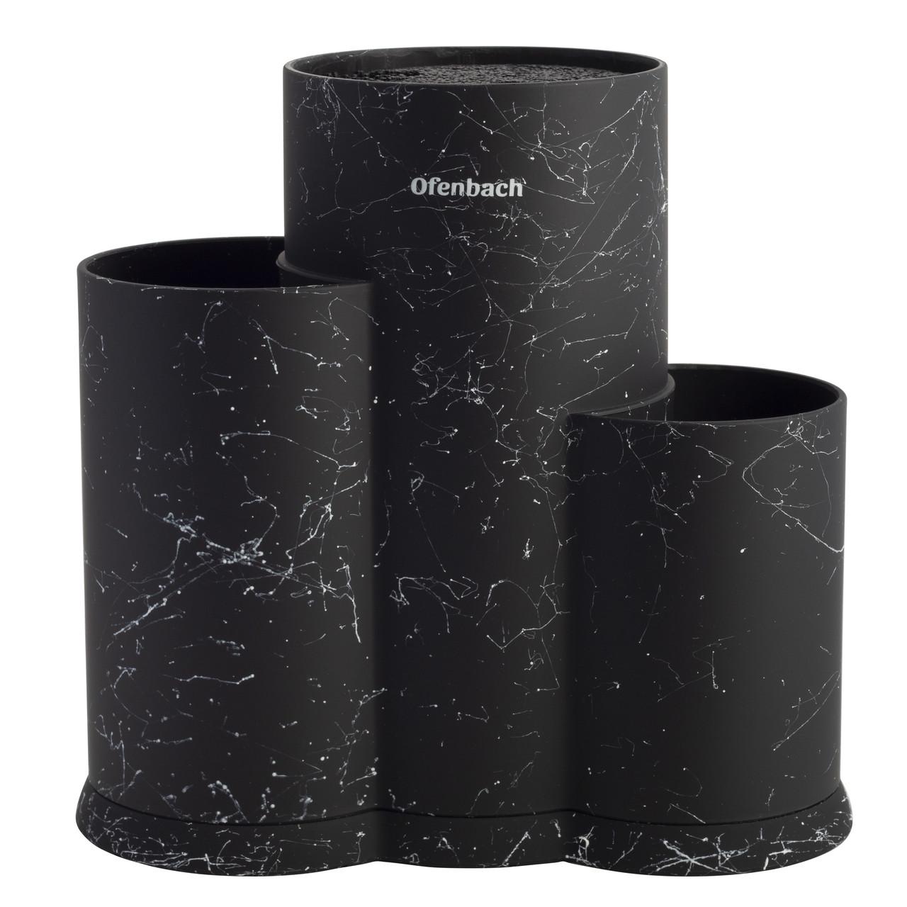 Підставка для ножів та кухонного приладдя потрійна Ofenbach КМ-100207 із пластику 23х12,3х22,2 см Чорний мармур (150-84-100207)