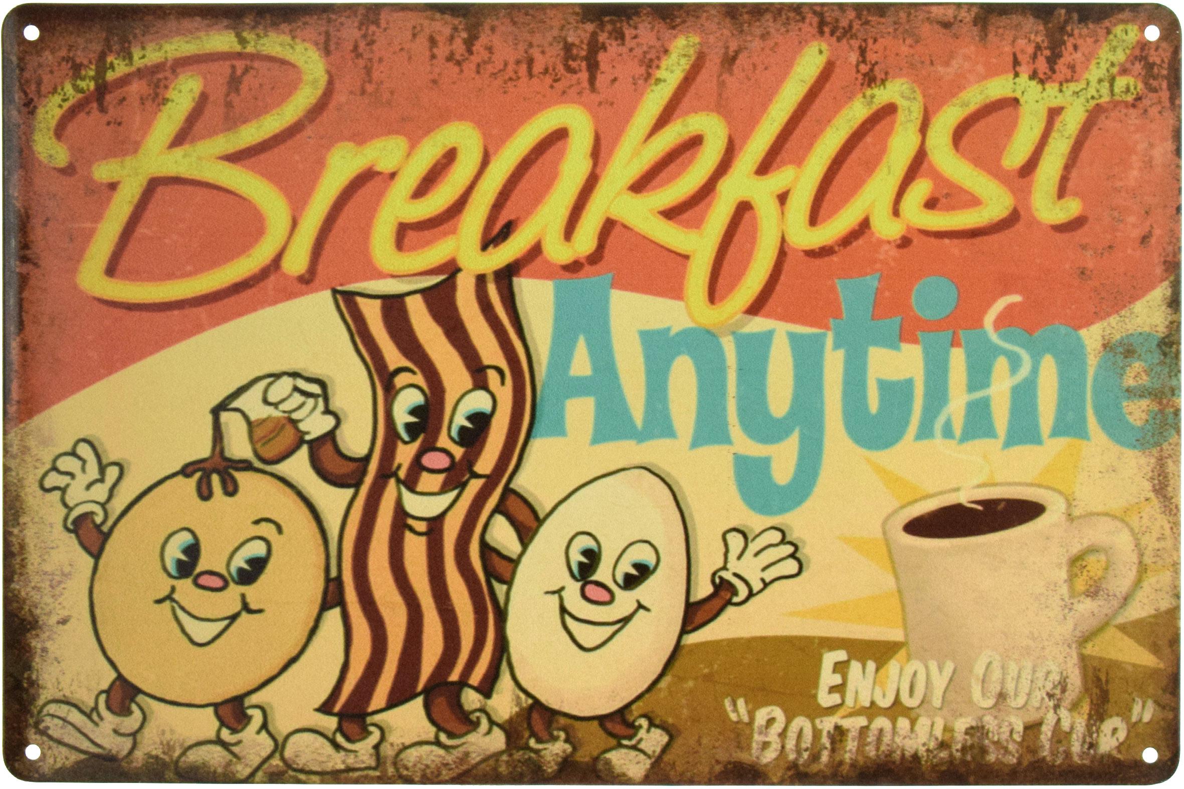 Табличка металлическая Завтрак Подается В Любое Время 20x30 см Табличка металлическая Завтрак Подается В Любое Время 20x30 см