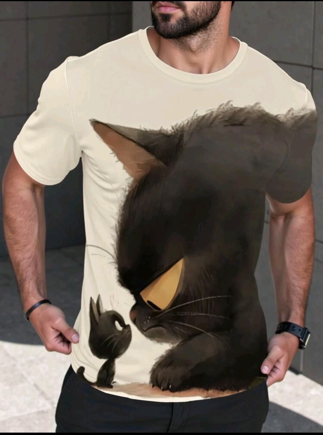 Футболка SUMMERя With Funny Cartoon Cat Print XL Молочный (27343199)