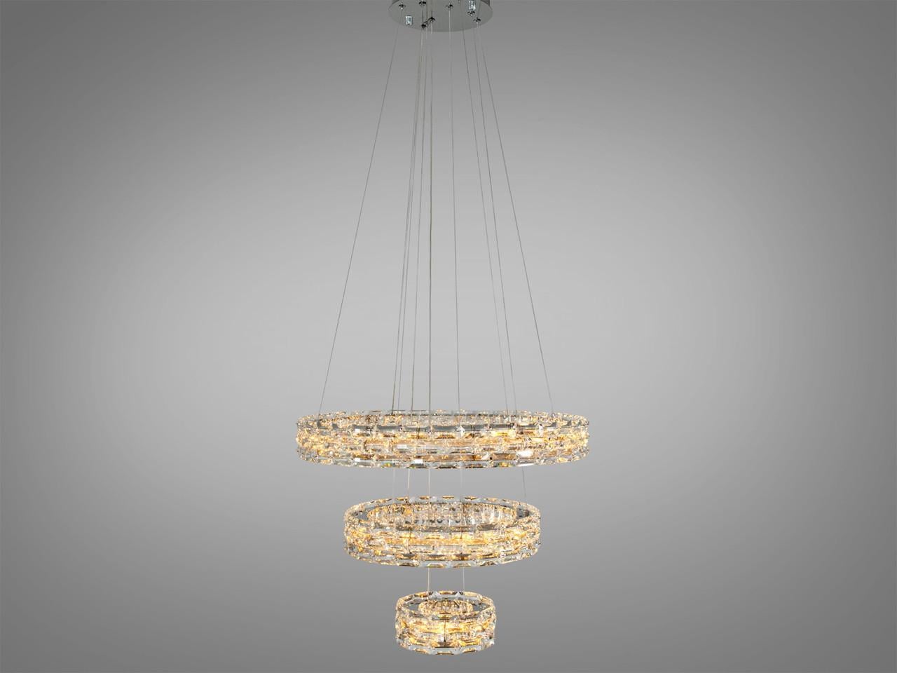 Люстра светодиодная каскад 7896/600+400+200CH с пультом 70 Вт 3 кольца Хром (2950852195)