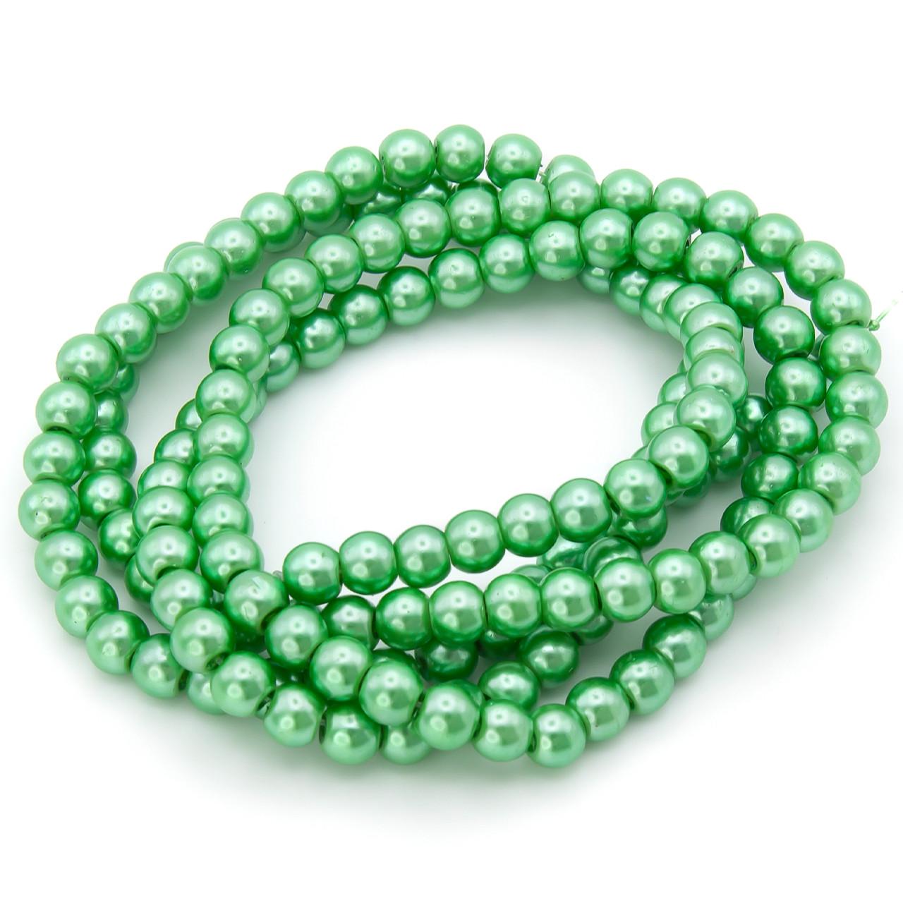 Бусины стеклянные на нитке под жемчуг 8 мм 80 см 105 шт. Салатовый (БЖ0008ш69)