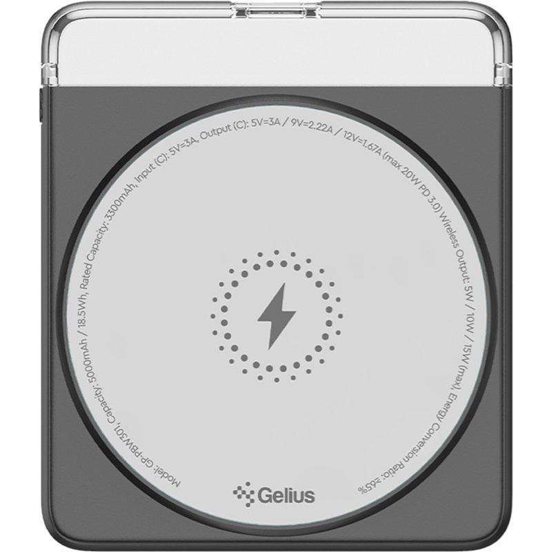Повербанк з бездротовою зарядкою Gelius Avelon GP-PBW301 Magnetic Wireless Charge 15W 5000 mAh Black (100989) - фото 3