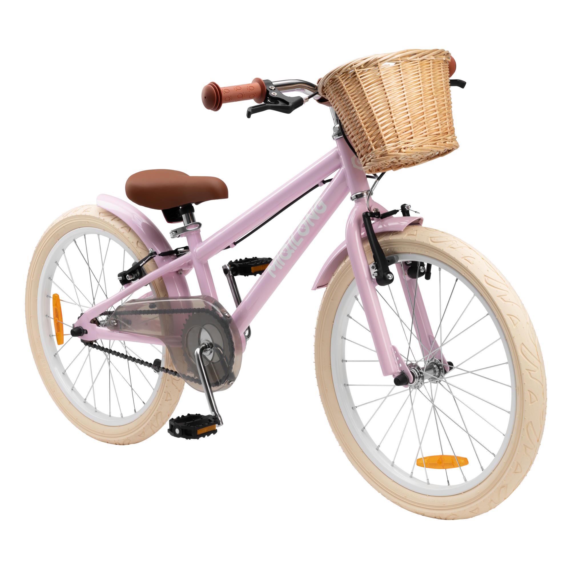 Детский велосипед Miqilong RM 20" с корзиной из натурального ротанга Розовый (RBB-RM20-PINK)