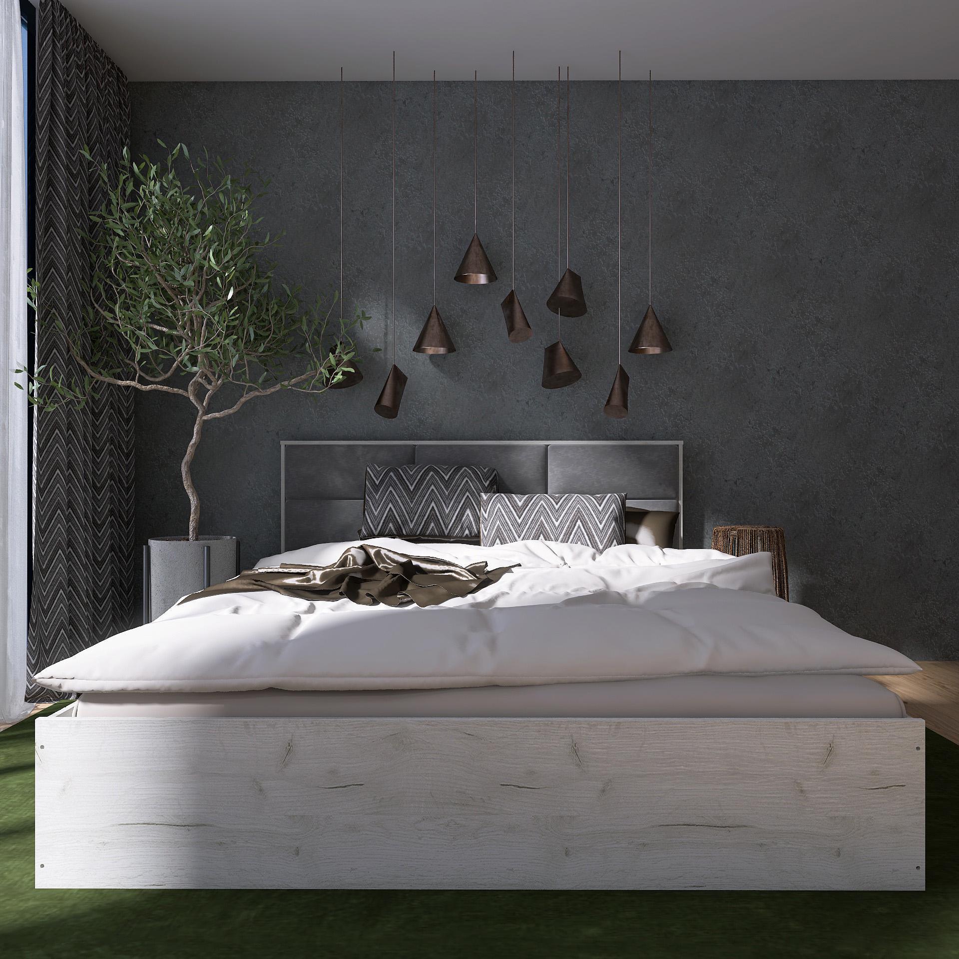 Ліжко з м'яким узголів'ям Еверест Лайт-1600 ламелі Крафт білий (е-20687)