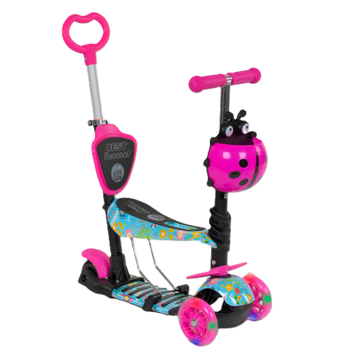 Самокат трехколесный Best Scooter 11210 5в1 Абстракция PU колеса с подсветкой Розовый (25286463)
