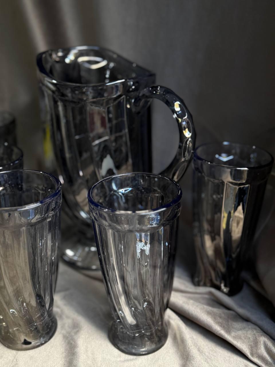 Набір питний скляний YIWU глечик 1,1 л/склянки 300 мл 7 предметів Графітовий (HP-19-39-1) - фото 2