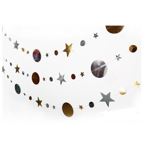 Гирлянда звездочки и кружки на нити 4 м Золотисто-серебристый (349/2)