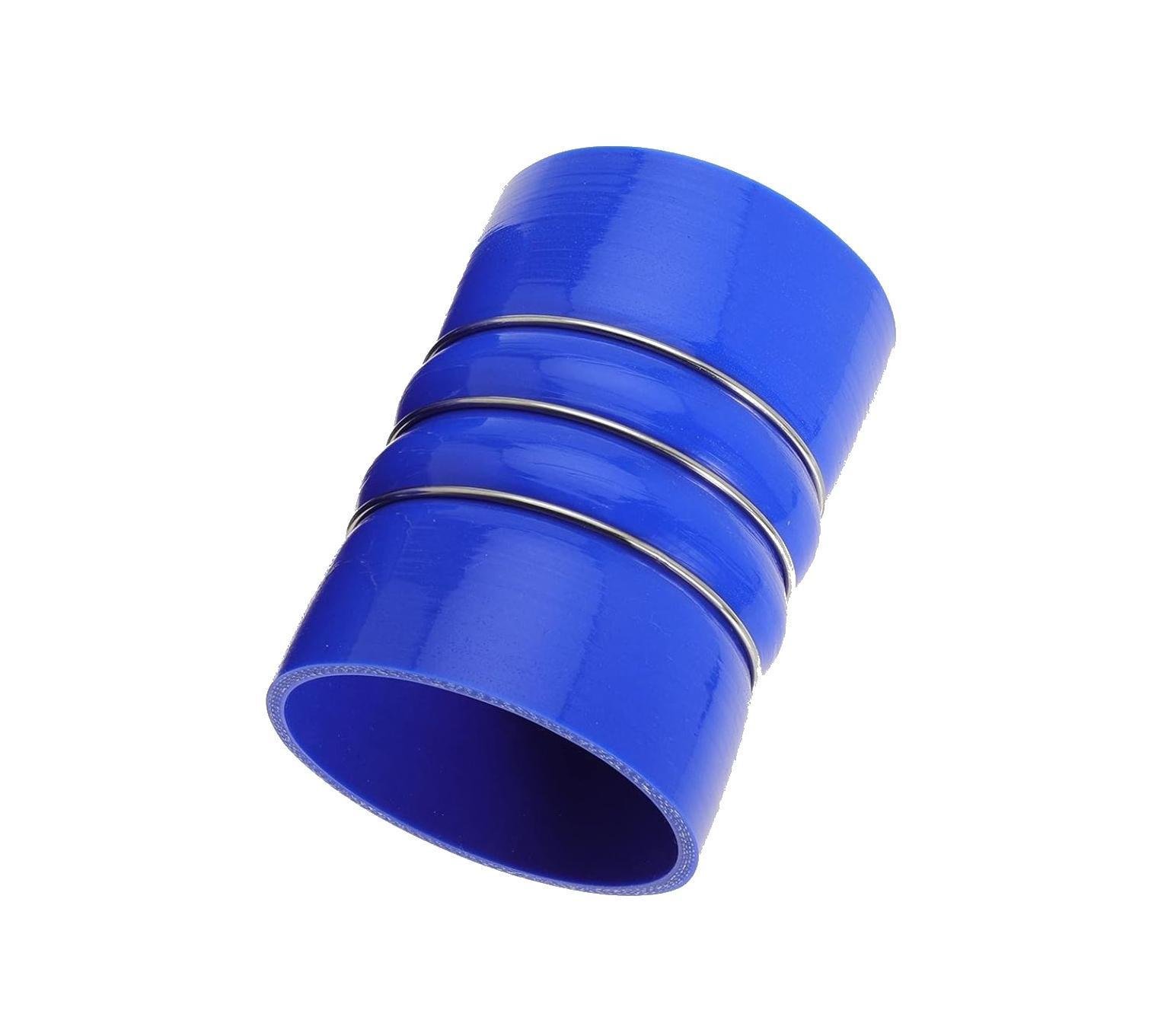 Патрубок силиконовый прямой с 2 демпферами и 3 металлическими кольцами DN 70 мм стенка 5 мм L 203 Синий