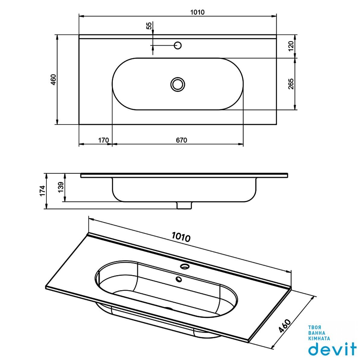 Тумба с умывальником подвесная Devit Acqua 074819V 100x55x44,9 см Коричневый (216486) - фото 6