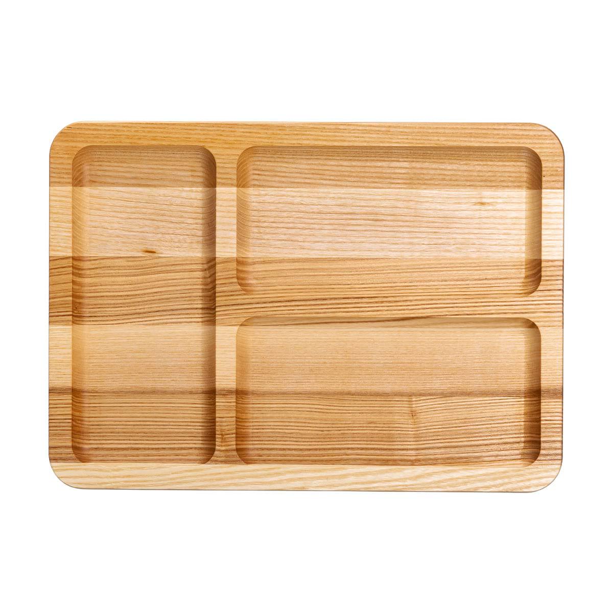 Доска для подачи деревянная прямоугольная на 3 секции ясень 30х20 см