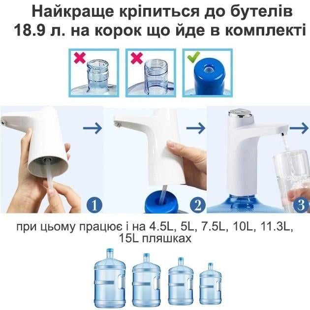 Помпа Electric Water Pump автоматична для води на акумуляторі та USB Білий (MD04) - фото 5