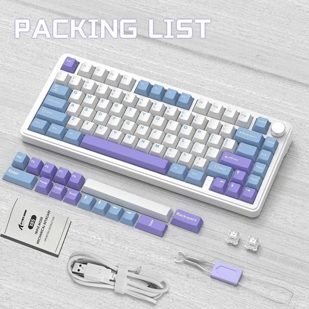 Клавіатура ігрова attack shark X85 HOT-SWAP бездротова/механічна/RGB-підсвічування Purple/White (28749743) - фото 8 Клавіатура ігрова attack shark X85 HOT-SWAP бездротова/механічна/RGB-підсвічування Purple/White (28749743) - фото 8