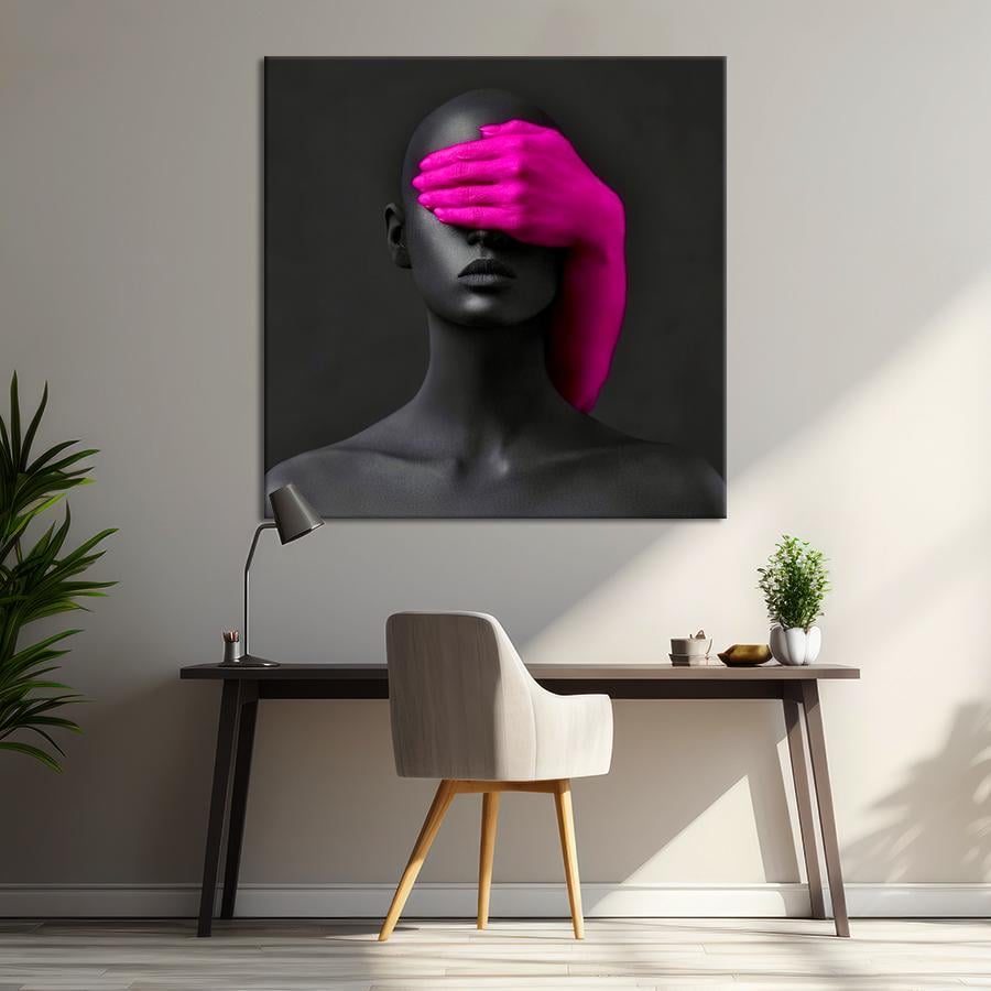 Картина на холсте Женщина с закрытыми рукой глазами на тёмном фоне 80x80 см (1VP_L) - фото 2