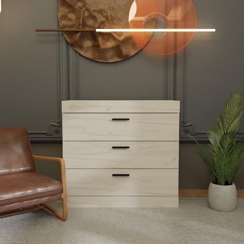 Комод Эверест Соната-1 на 3 ящика 80х38х75 см Дуб крафт белый (DTM-2693)