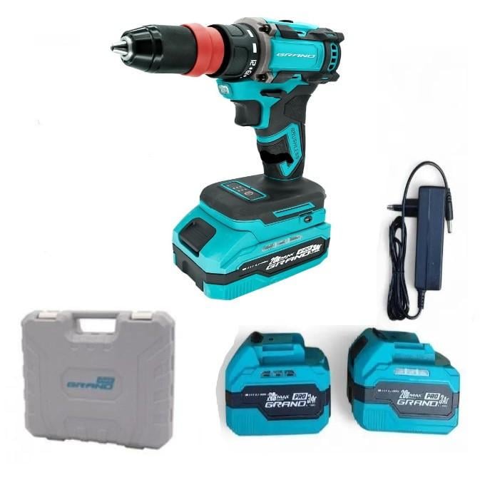 Дриль акумуляторний Grand ДА-20/50 BL/DFR знімний патрон/безщітковий мотор/2 акумулятори 3 Аг 50 Нм/кейс (31213875)